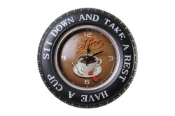 Mnk - Dekoratif Araba Tekerleği Coffea TimeTemalı Saatli Led Işıklı